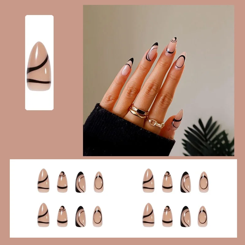 24pcs false nails matte Green Nails Patch with glue Removable Long Paragraph Fashion Manicure press on Nail tips free shipping-Nail Inspo