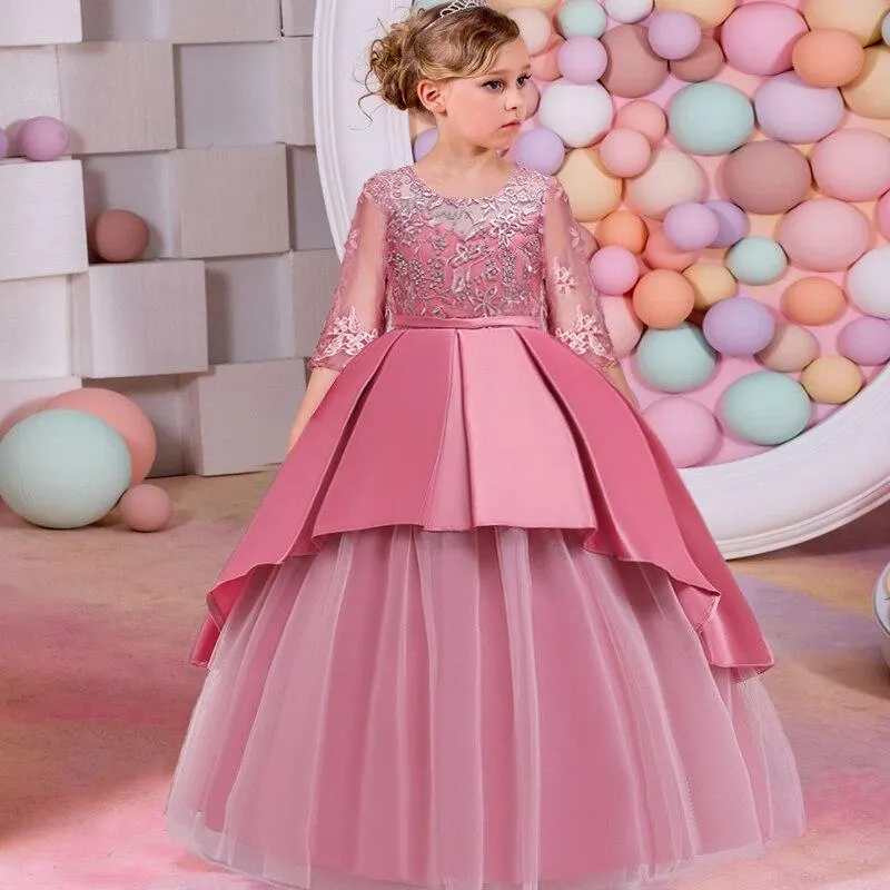 2021 Summer Long Sleeve Flower Girl Dress Elegant Kids Dresses For Girls Party And Wedding Bridesmaid Princess Dress 10 12 Years