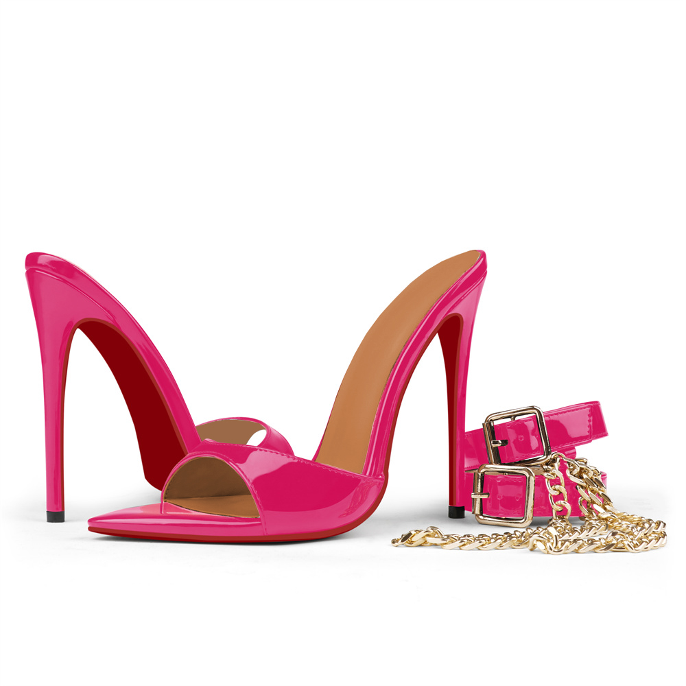 100mm Red Bottom Women's  Pointed Toe Mules Heels Slip on Sandals Stilettos Party Wedding Shoes-MERUMOTE