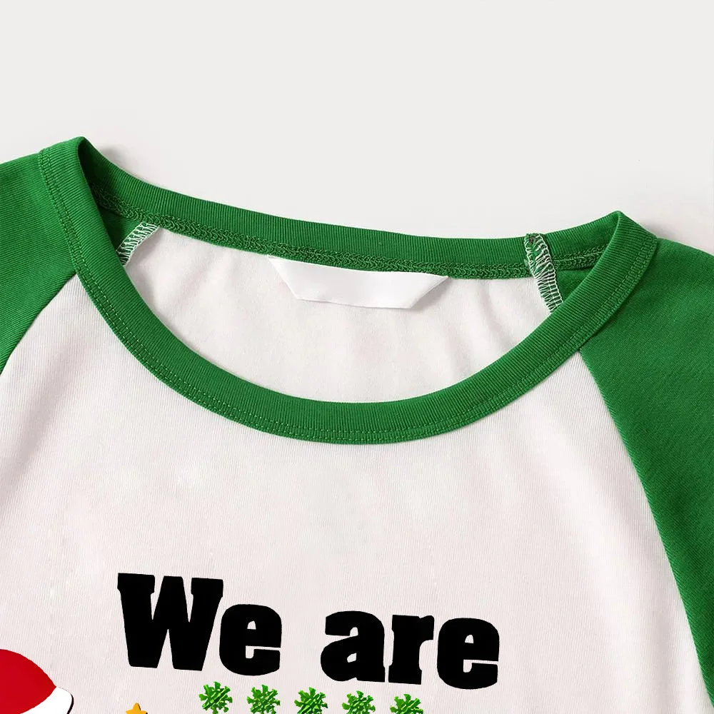 Christmas We are Family 2024 Letter Print Green Rotator Cuff Top With Green & Black Plaid Family Matching Pajamas