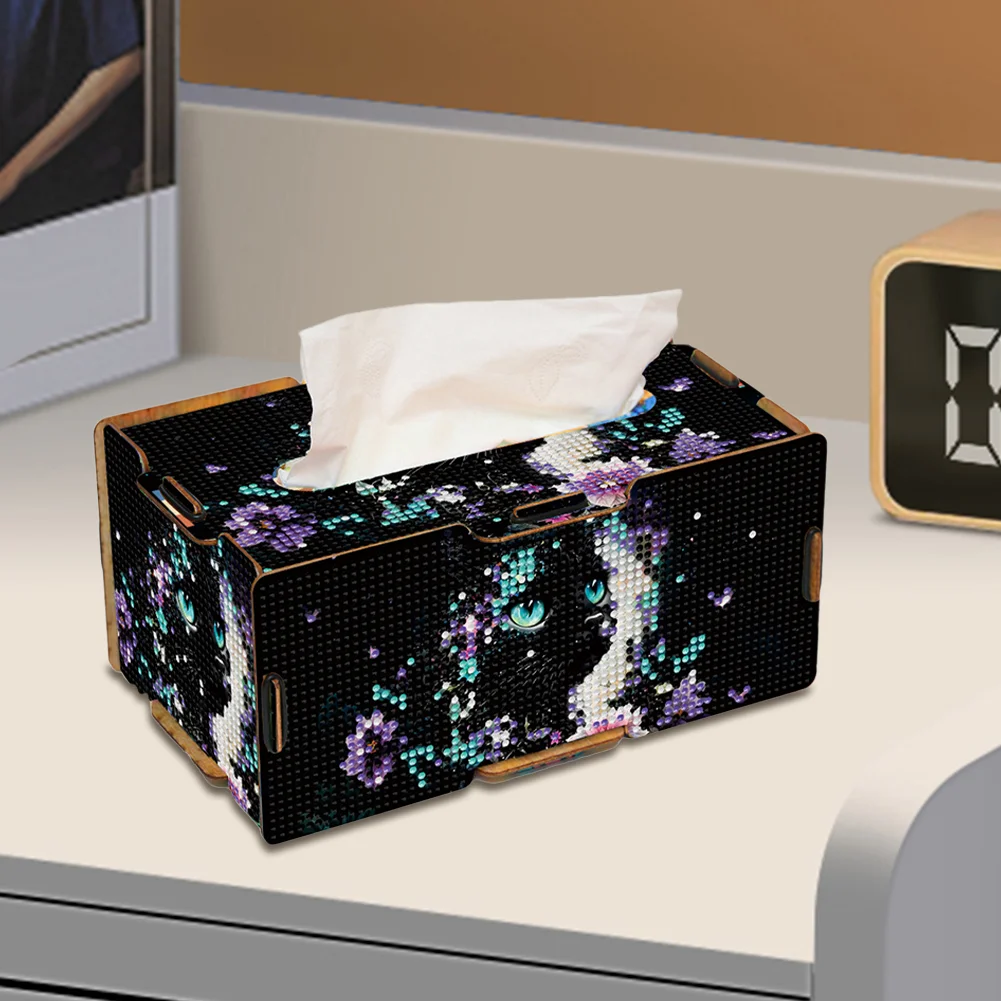 Diamond Painting Tissue Box Kits Decorative Rhinestone Craft Kit (Black Cat)