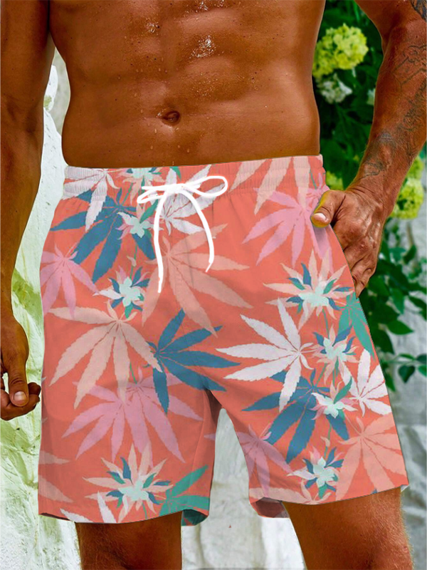 Men's Vacation Leaf Art Print Casual Shorts