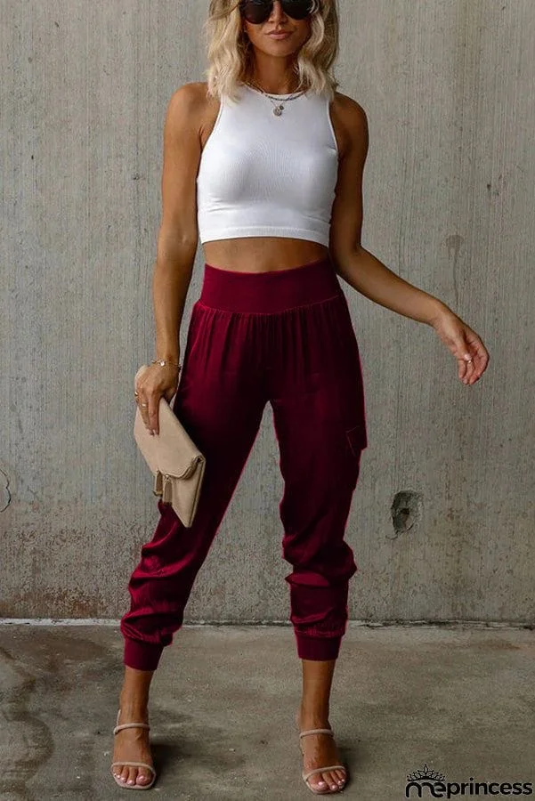 Satin High Waist Pocketed Joggers