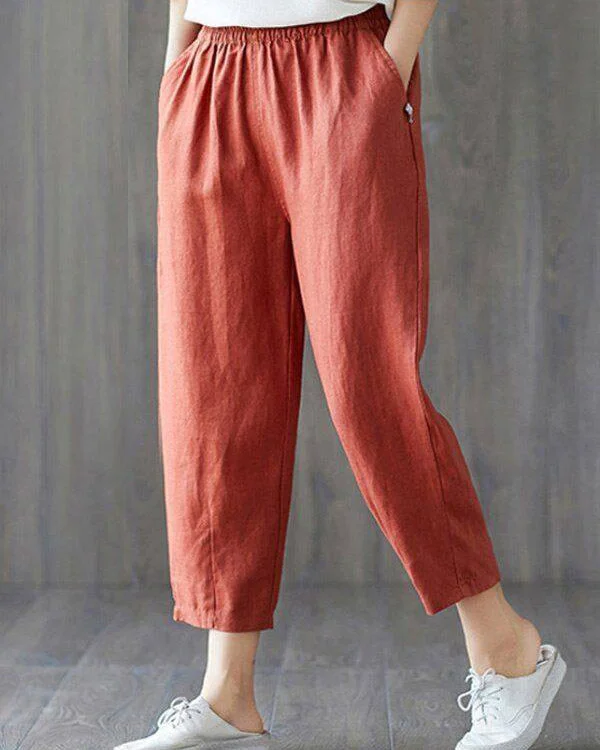 Women's Plus Size Cotton Linen Elastic Pants M-4XL