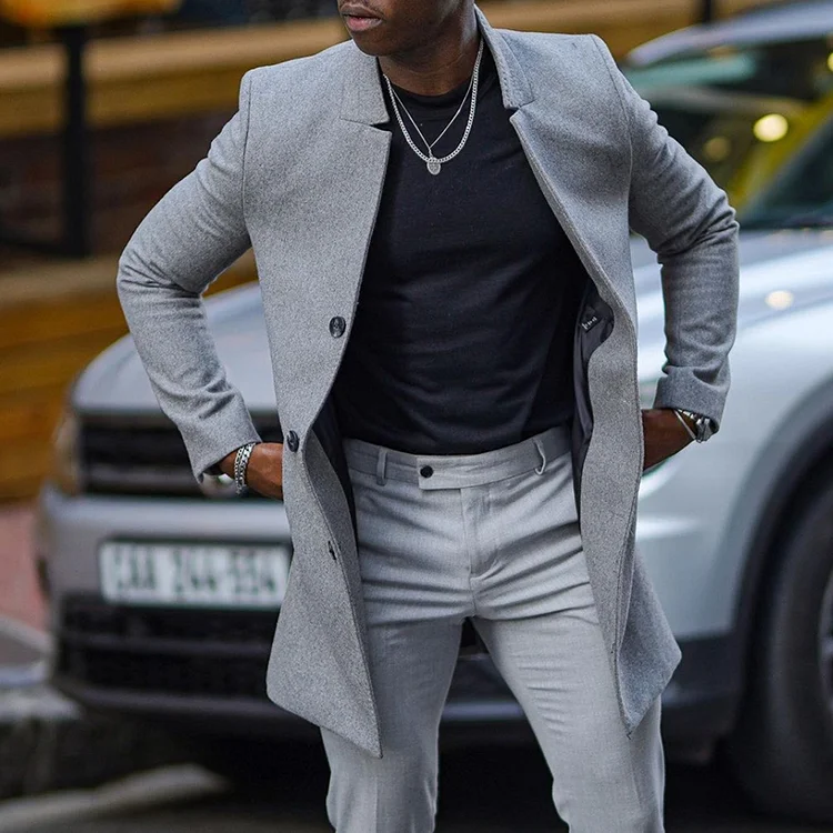 Fashion Grey Slim Fit Midi Coat