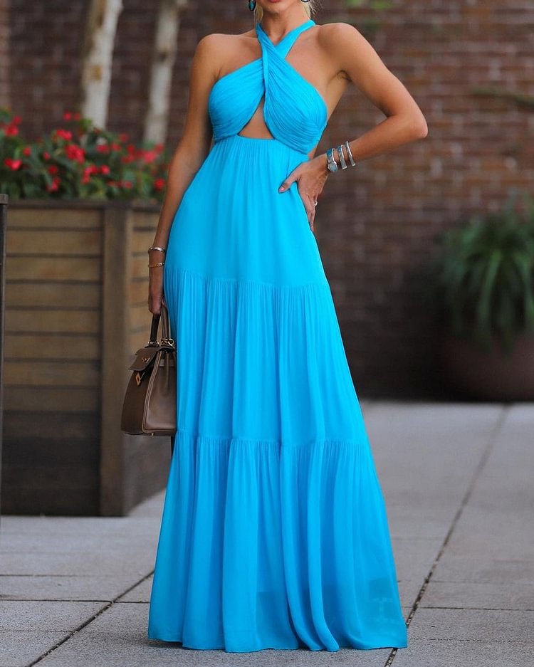Elegant Sleeveless Cross Tie Solid Color Dress