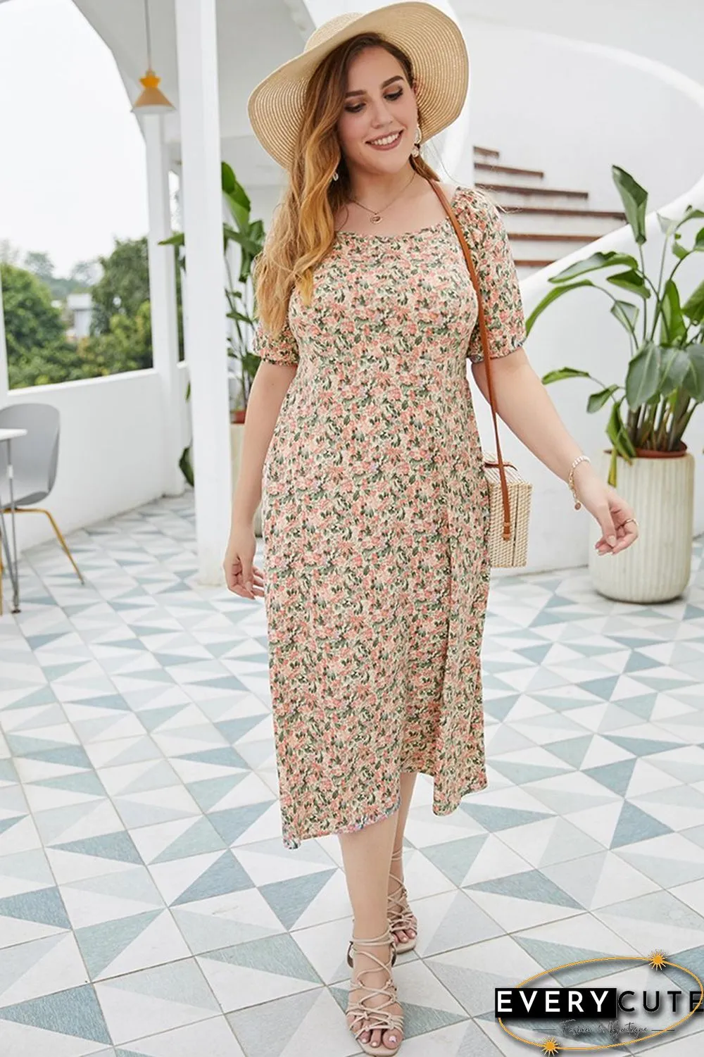 Square-neck Floral-print Dress P15467