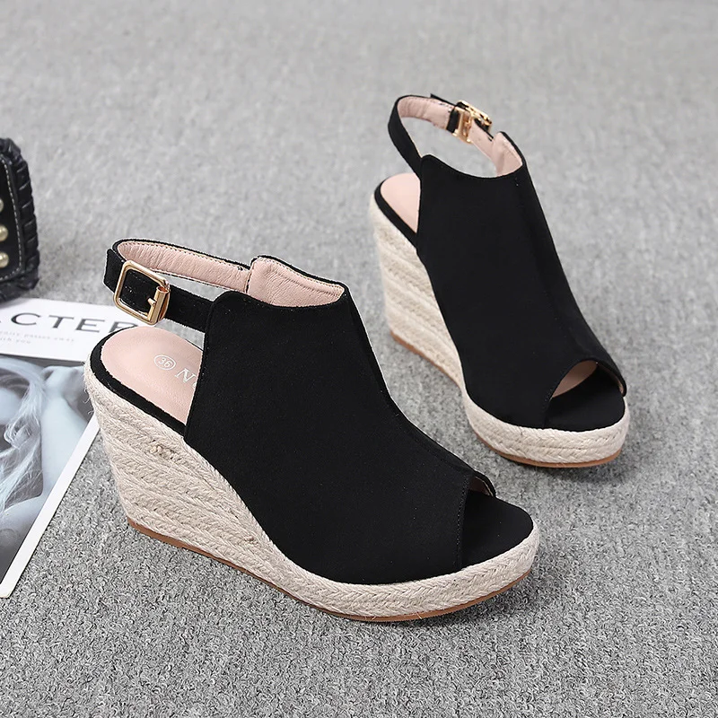 Wongn Wongn Platform High Heel Fish Mouth Sandals One-Line Button Sandals Large Size Shoe Suede