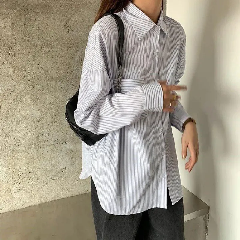 Brownm Brownm Shirts Loose Korean Version Of Spring And Autumn 2023 New Fashion Striped Long-Sleeved Shirts