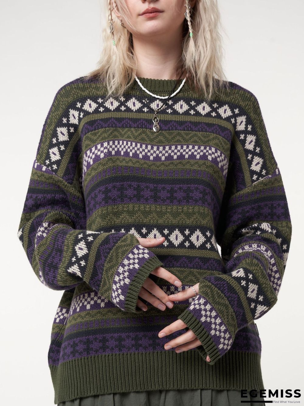 Boho Floral Knitted Shift Sweater | EGEMISS