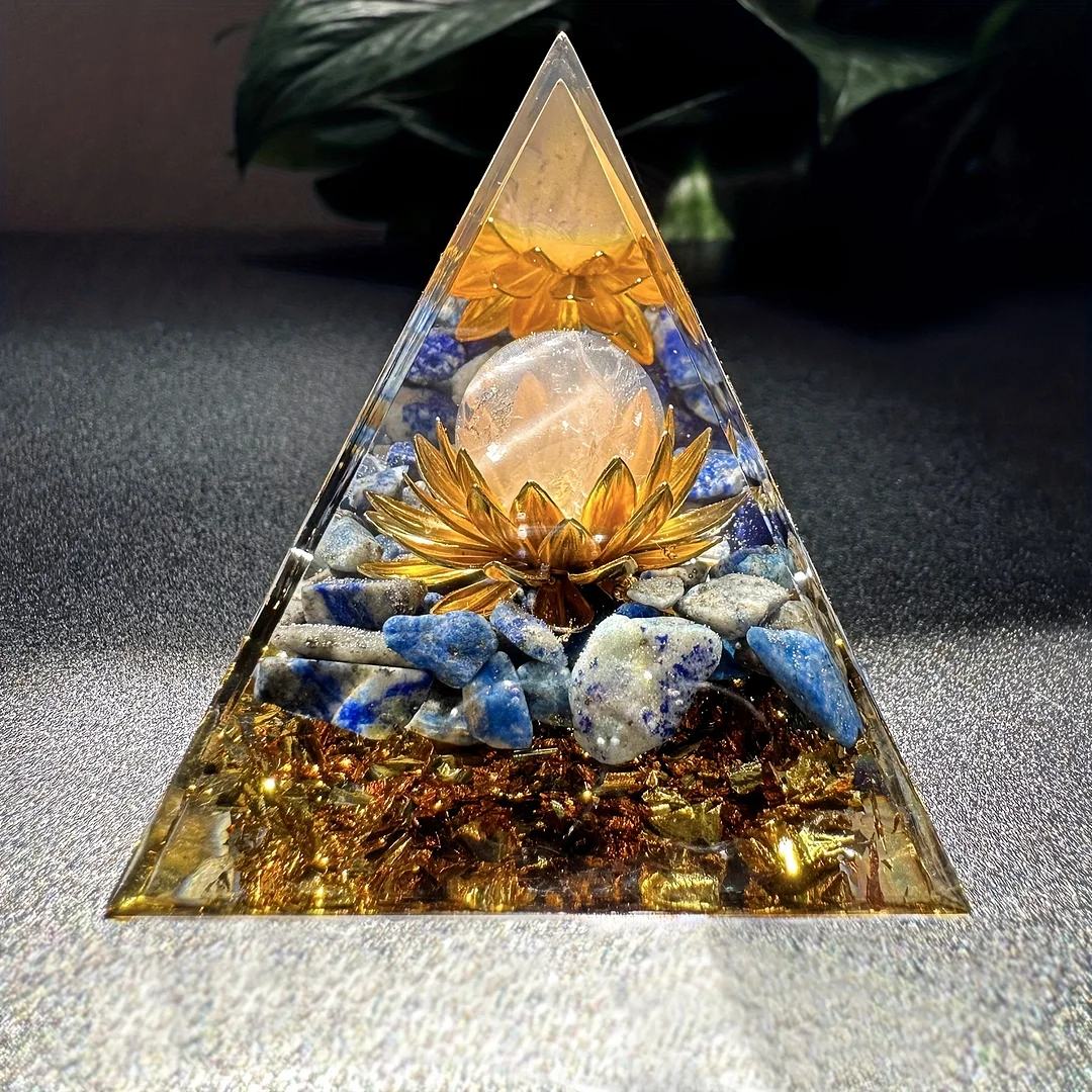 Orgone Pyramid For Positive Energy, White Crystal & Lapis Lazuli Stone Crystals Pyramid Set For Reduce Stress Chakra Meditation Attract Lucky