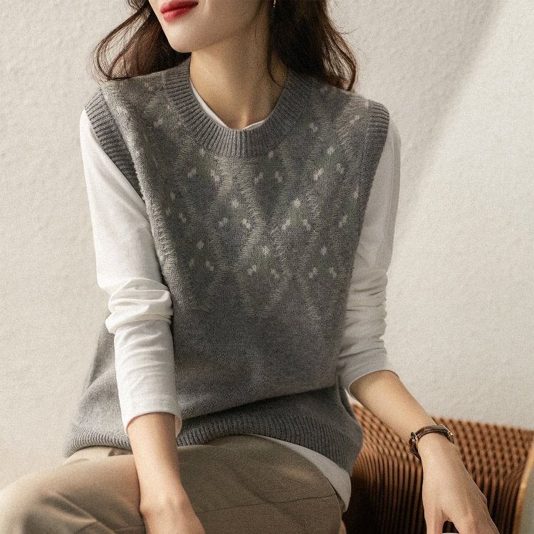 Sleeveless Floral Knitted Cotton-Blend Vests