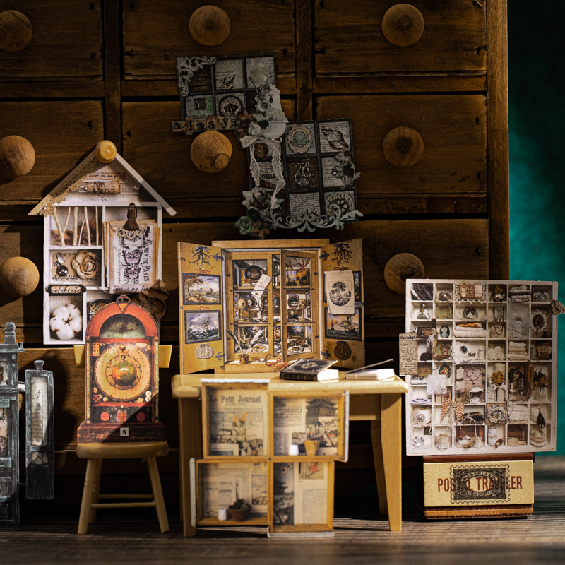 스티커 - 레트로 사진 시리즈 빈티지 책장 캐비닛