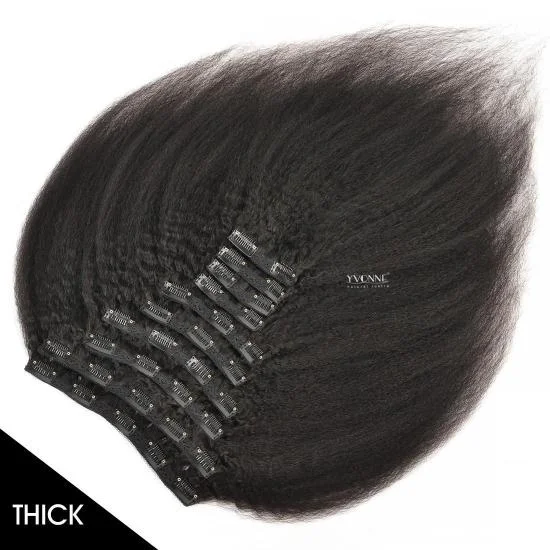 YVONNE Thick 32Clips 10PCS/Set Kinky Straight Natural Human Hair Clip In Extensions Natural Color