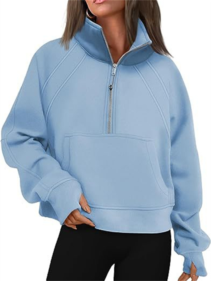 Women's Yoga Wear Half-zipper Short Stand-up Collar Thumbhole Padded Sweater