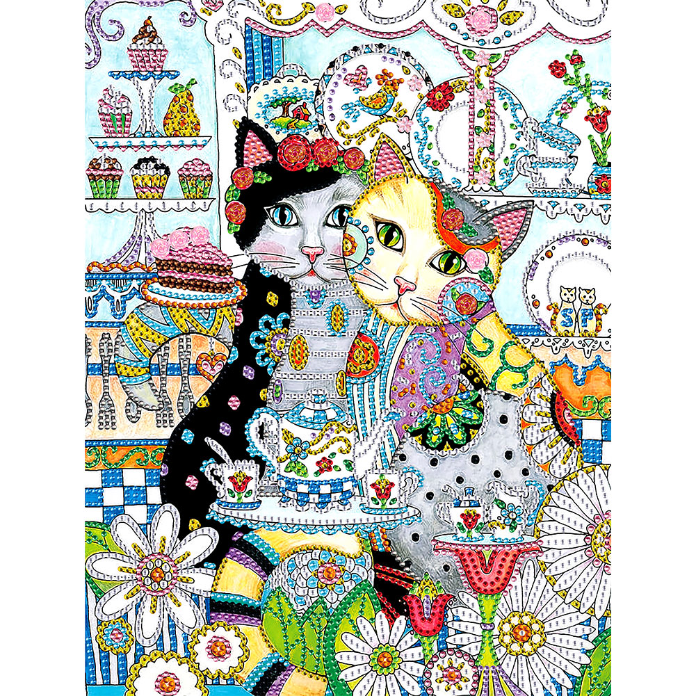 

Two Cats Afternoon Tea - Special Shaped Diamond Painting - 30*40CM, 501 Original