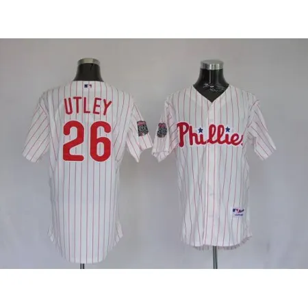 Phillies #26 Chase Utley Stitched White Red Strip MLB Jersey
