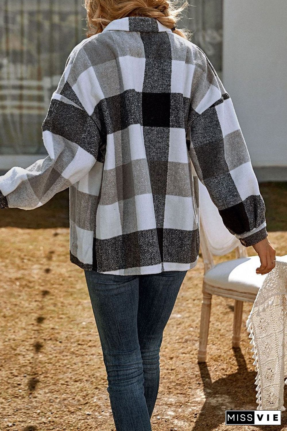 Casual Plaid Print Long Sleeve Coat