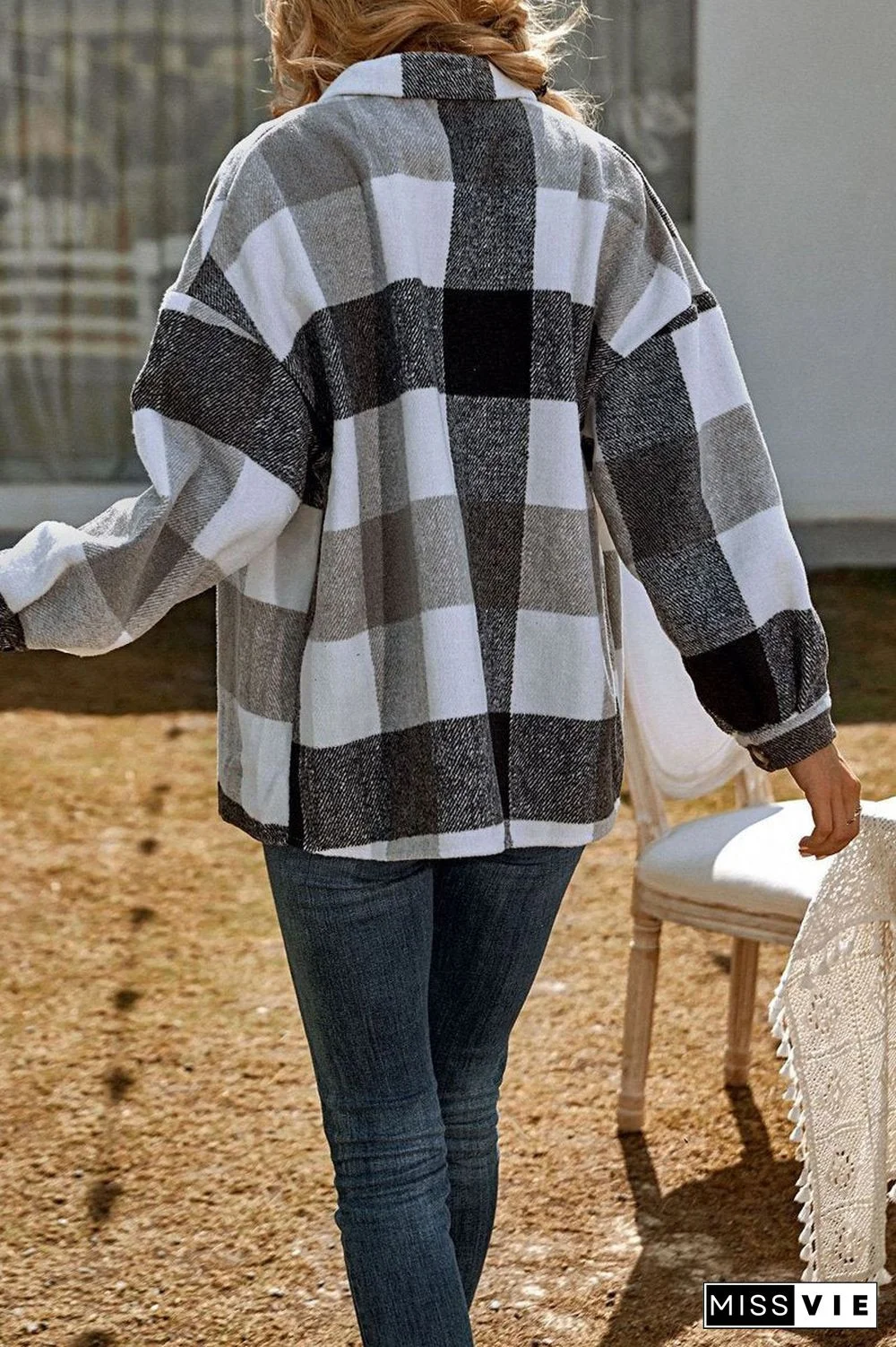 Casual Plaid Print Long Sleeve Coat
