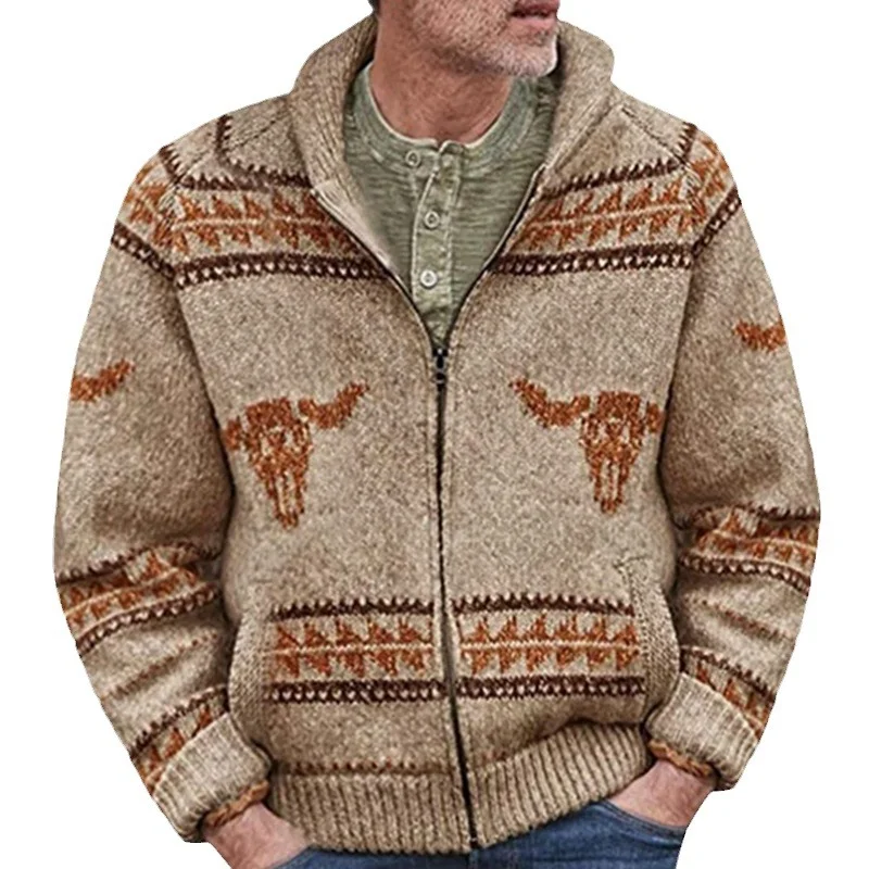 Uveng Uveng Men's Wear Bull's-Headed Zip Knitted Sweater Jacket Autumn/Winter Coarse Knit Sweater Men's SY0053