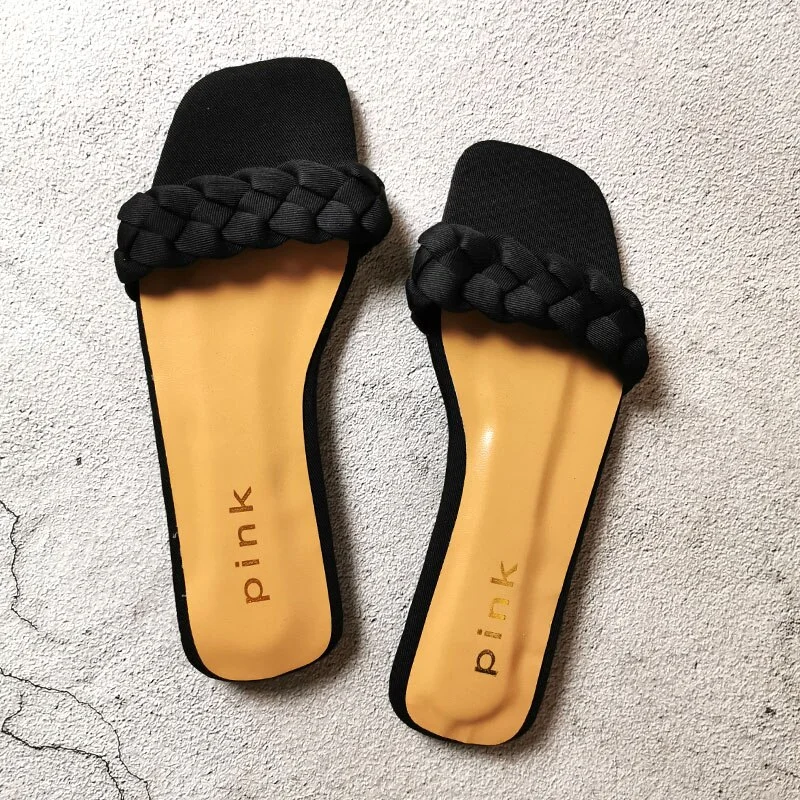 Qengg Flat with Twist Fashion Slippers Comfort Outside Beach Shoes Ladies Slides Women Summer Sandals Plus Size 37-42