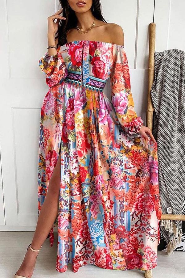 Womens Elegant Tube Top Three-color Printed Dress-Allyzone-Allyzone