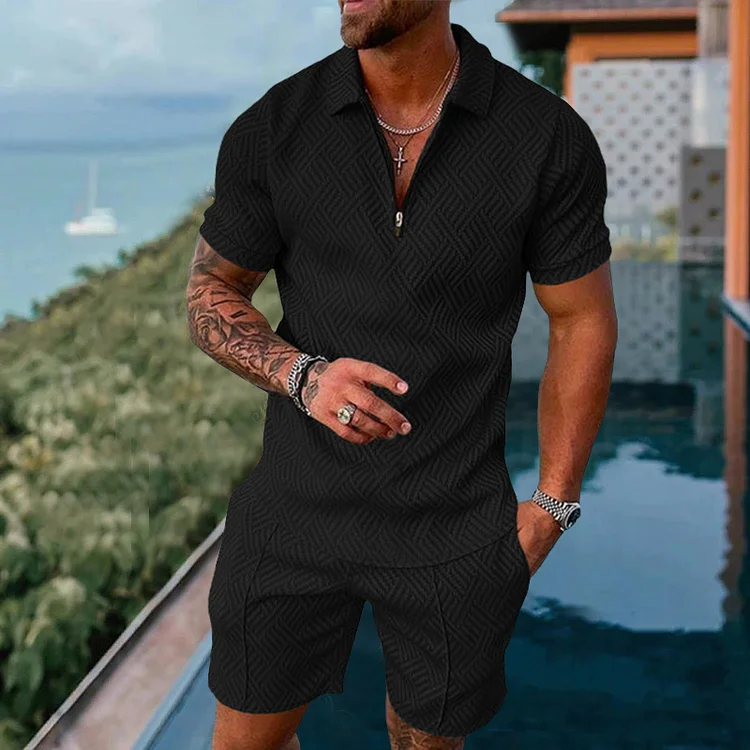 MEN'S CASUAL HOLIDAY FLORAL PRINT POLO BLACK SUIT