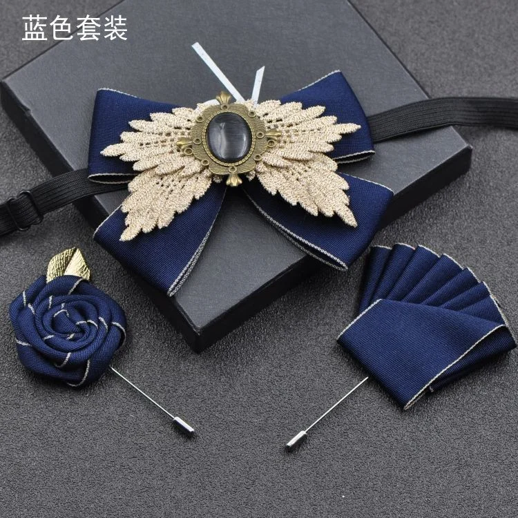 Men's Formal Wear Business Bow Tie Banquet Guest Host Wedding Groom Best Man Bowtie Pocket Towel Brooches Three-piece Set