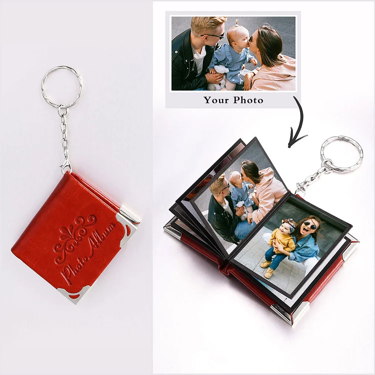Personalized Photo Album Keychain Custom 5 Photos Leather Keychain Romantic Gifts