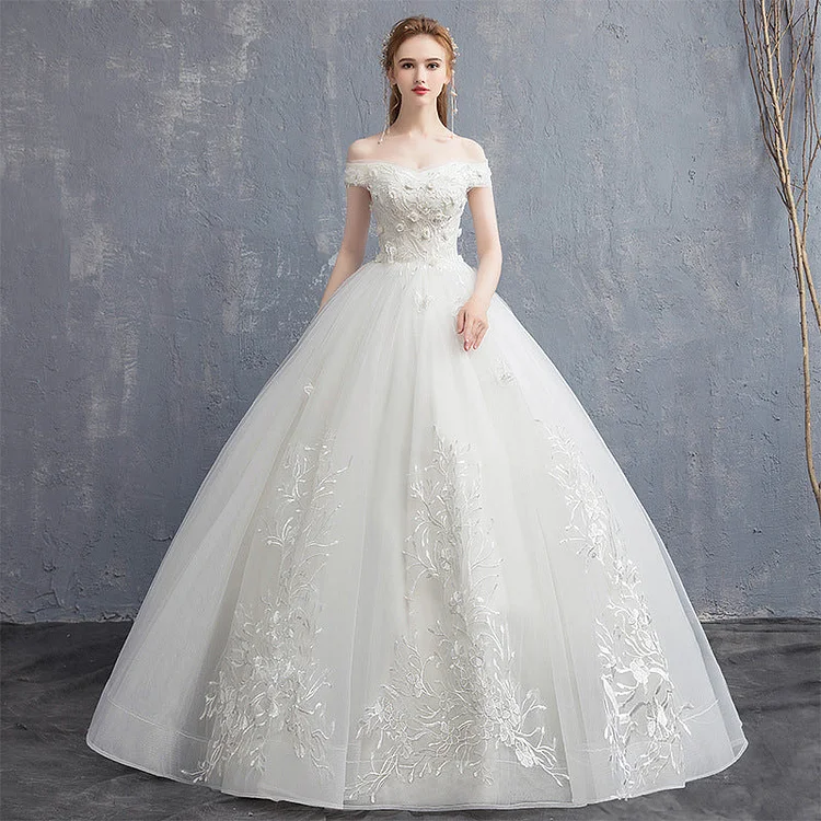 Women's Evening Dress Ball Gown Princess Quinceanera Wedding Dresses Off-Shoulder Bridal High Waist Wedding Pettiskirt
