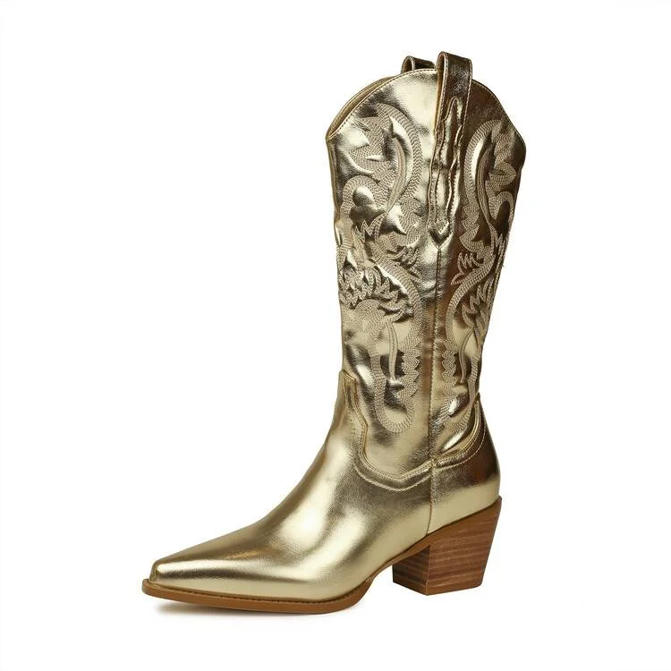 Cowboy Boots with Metallic Gloss Western Style Vdcoo
