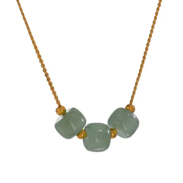 Green Aventurine Gemstones 18k Gold Plated Necklace For Women