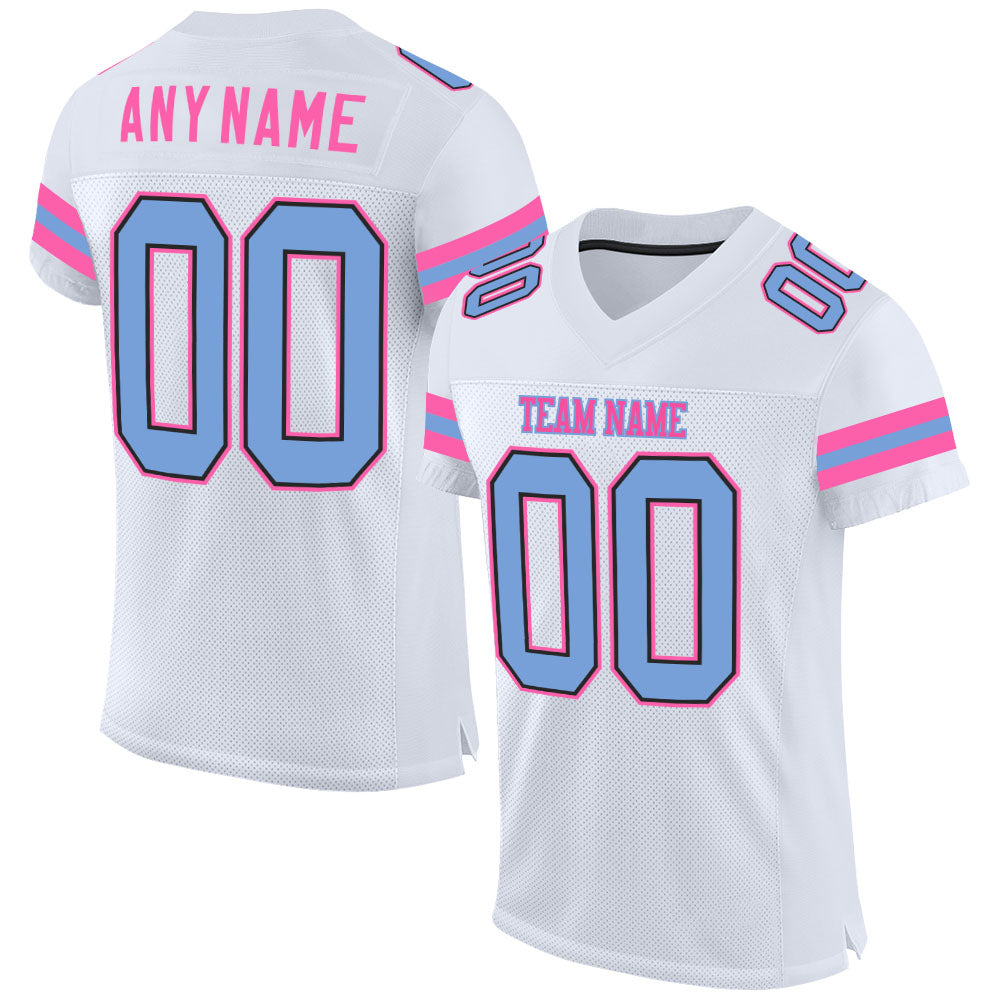 Custom White Light Blue-Pink Mesh Authentic Football Jersey | captainssportss.com