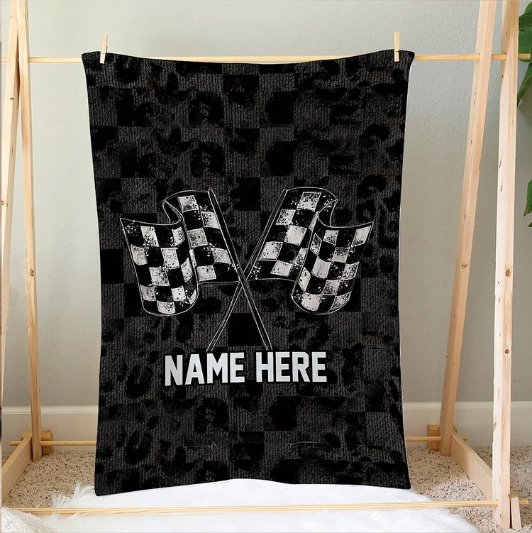 Personalized Racing Blanket, Checkered Flag Soft Cozy Blankets | BKKid362