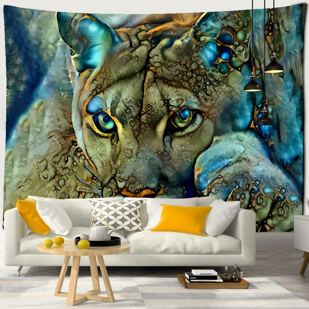 Colorful Tiger Oil Painting Tapestry Wall Hanging Animal Psychedelic Witchcraft Good Luck Background Cloth Home Decor