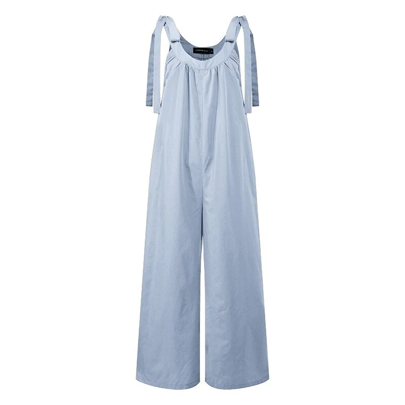 Celmia Long Jumpsuits Women Sexy Sleeveless Summer Rompers Casual Loose Vintage Playsuits Female Pleated Oversized Overalls