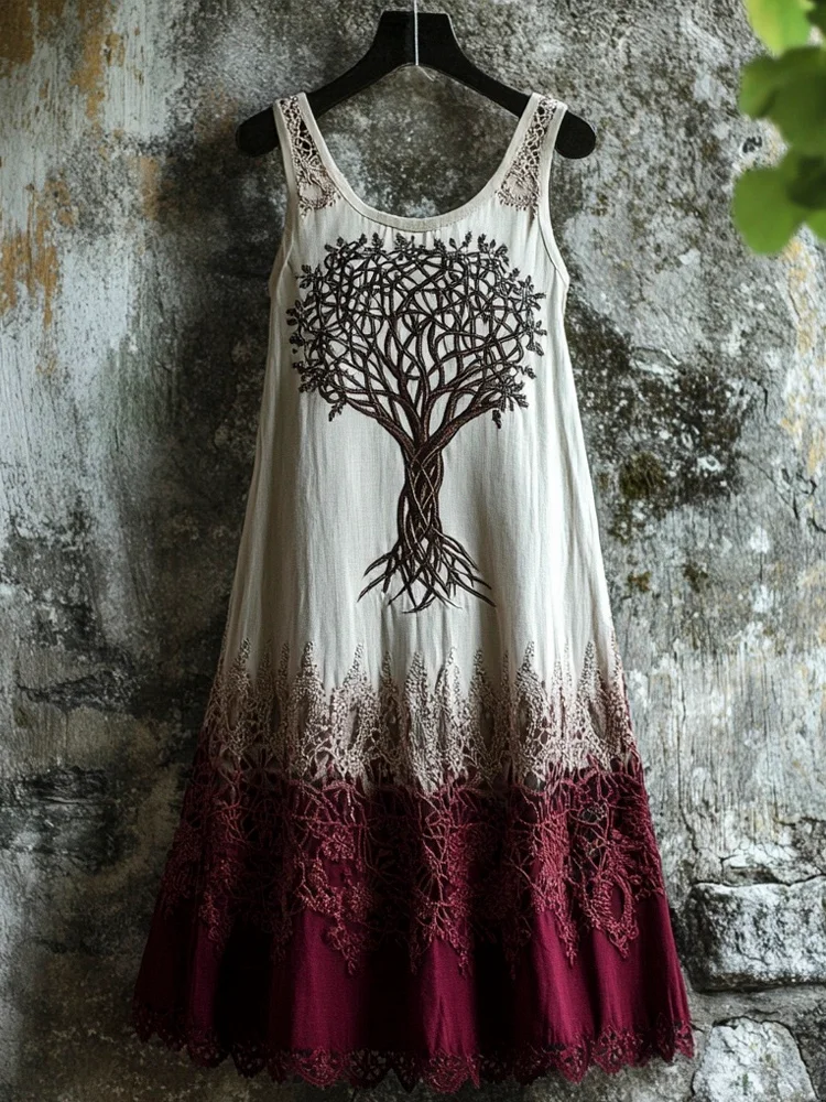 Nordic Mythology Tree Of Life Vintage Lace Tank Dress