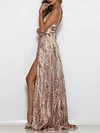 Sequined Embroidered Split-Side Spaghetti-Neck Evening Maxi Dress
