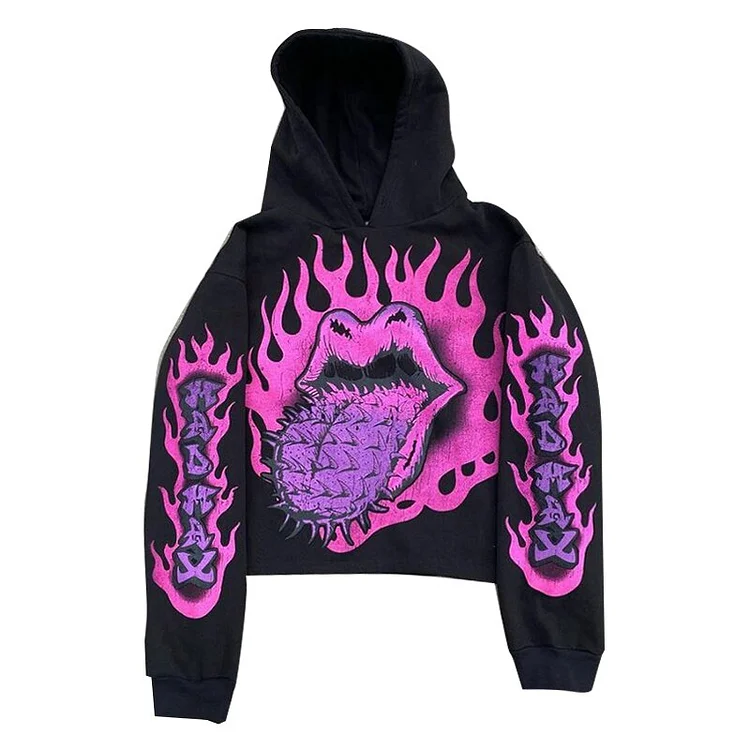 Men's Fire Mouth Print Oversized Hoodies Sweatshirts at Hiphopee