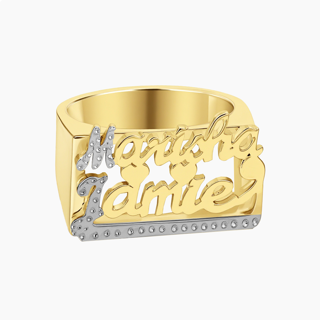 Gold Double Name Ring