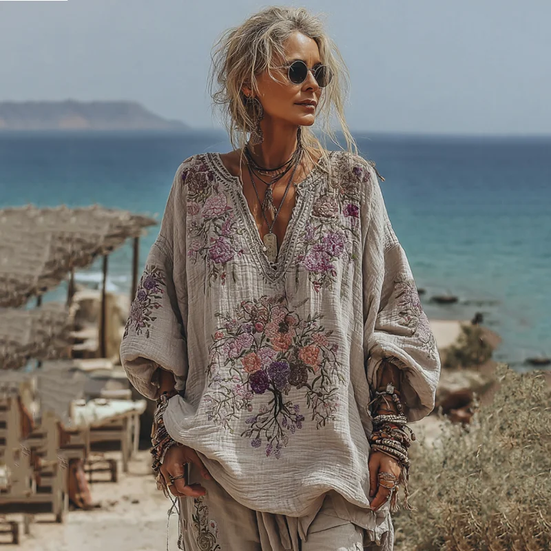 Women's Tree Of Life Floral Art V Neck Comfy Shirt