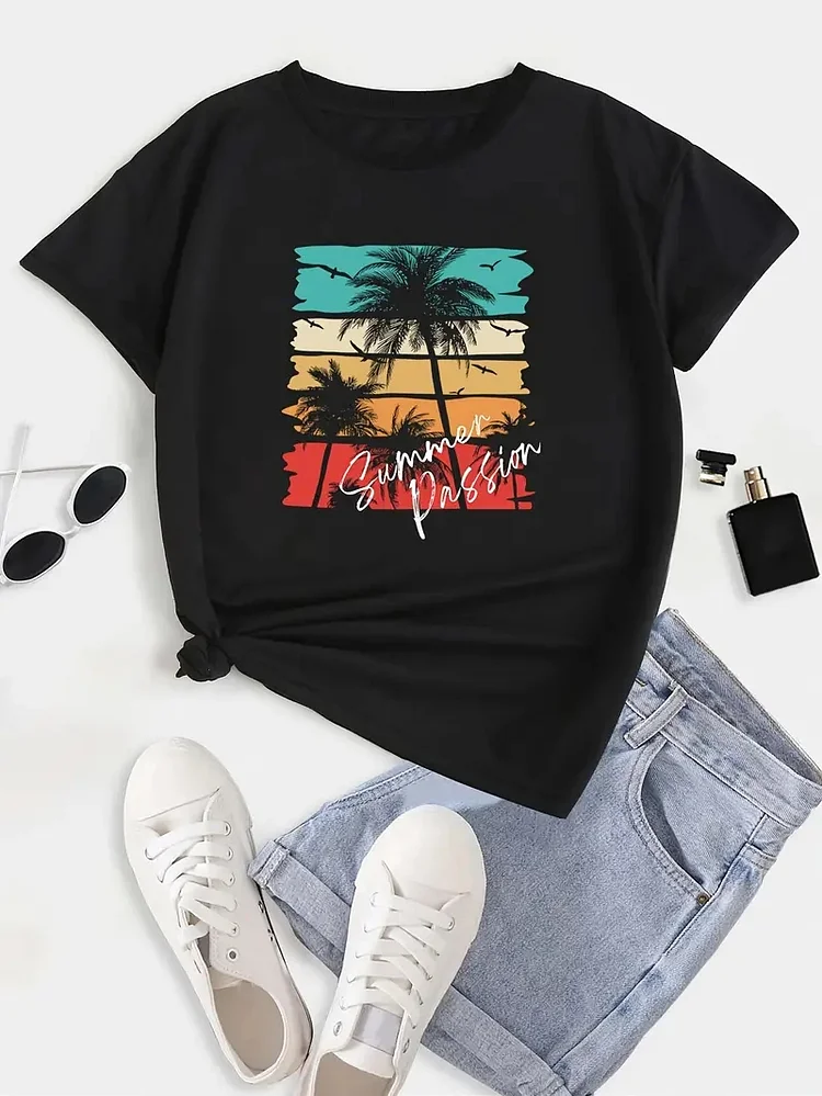 Women's Graphic Print T-Shirt Short Sleeve Crew Neck Casual Top