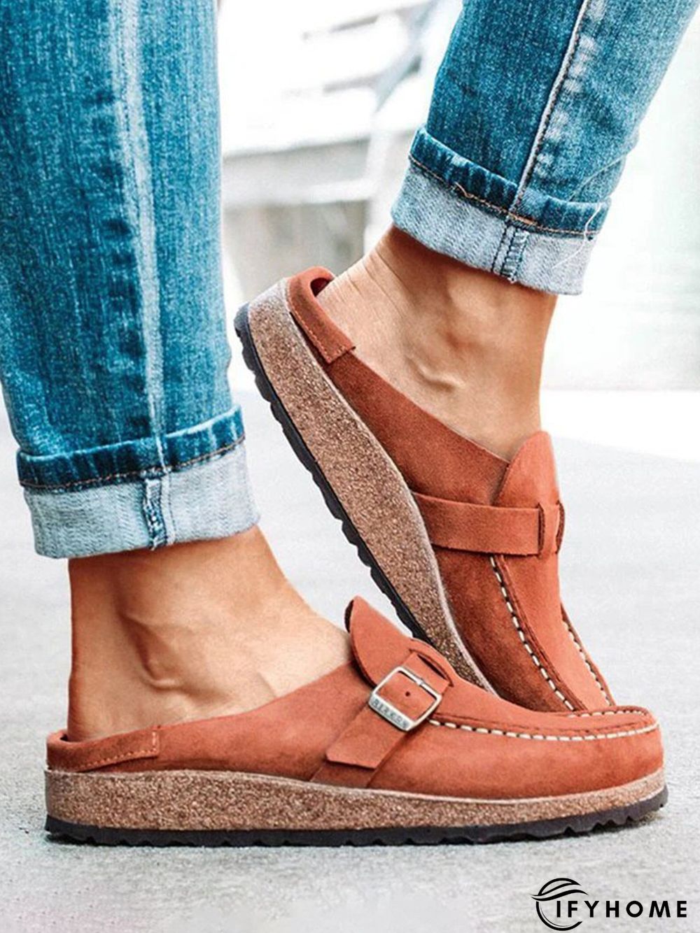 Women Soft Sole Casual Comfy Leather Slip On Sandals | IFYHOME