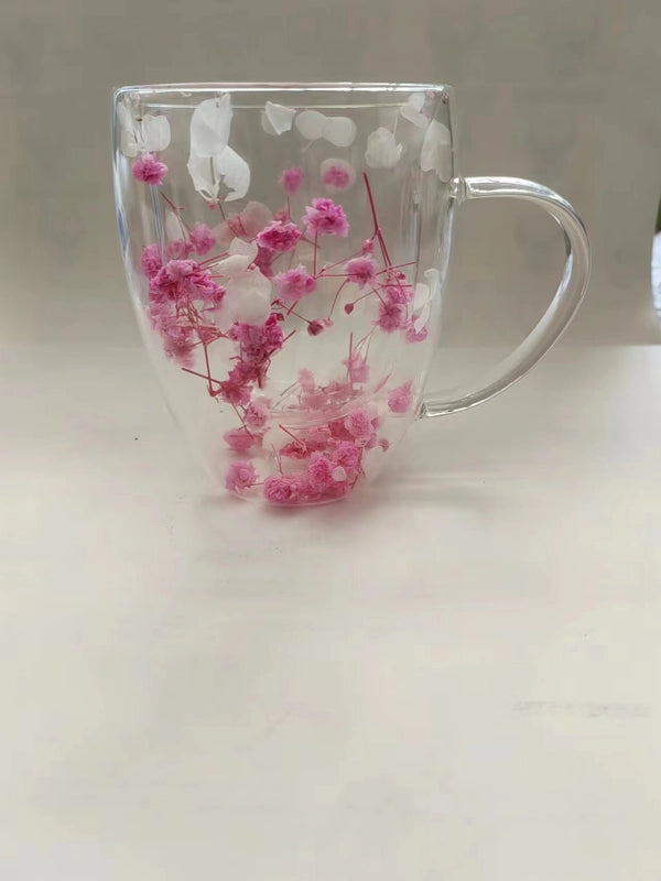 Double-layer Glass Quicksand Flower Cup Borosilicate Glass Double-layer Cup Breakfast Milk Coffee Cup Household Drinking Cup