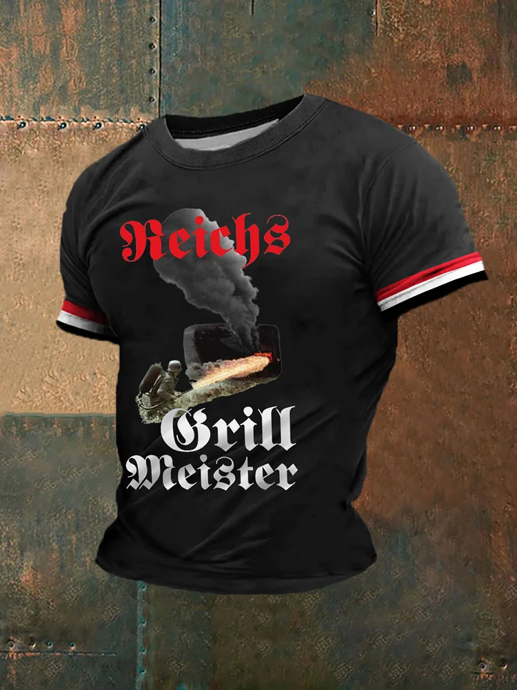 Herren-Reichs grill meister bedrucktes Kurzarm-T-Shirt