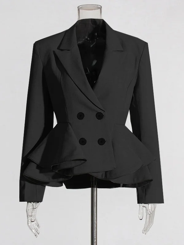 Woherb Woherb Style Temperament Elegant Small Suit 2024 Autumn New Fashion V Collar Splicing Lotus Leaf Design Coat Female-Outfit Ideas