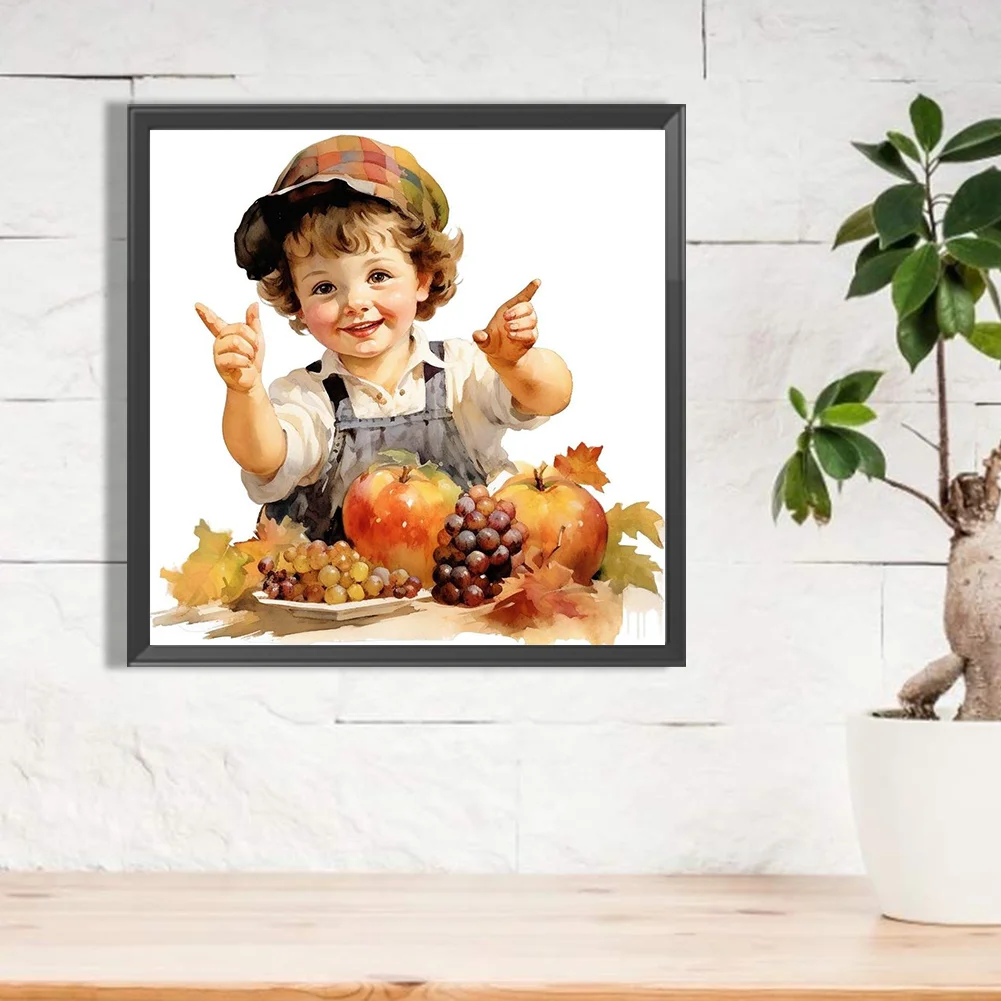 Diamond Painting - Full Round Drill - Harvest Farm Kid(Canvas|40*40cm)