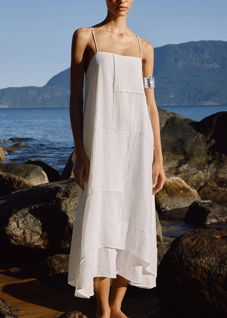 Linen-blend Asymmetric Midi Dress