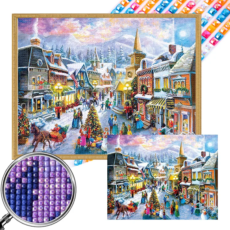 Partial AB Drill - Full Square Diamond Painting - Christmas Street Scene 50*65CM