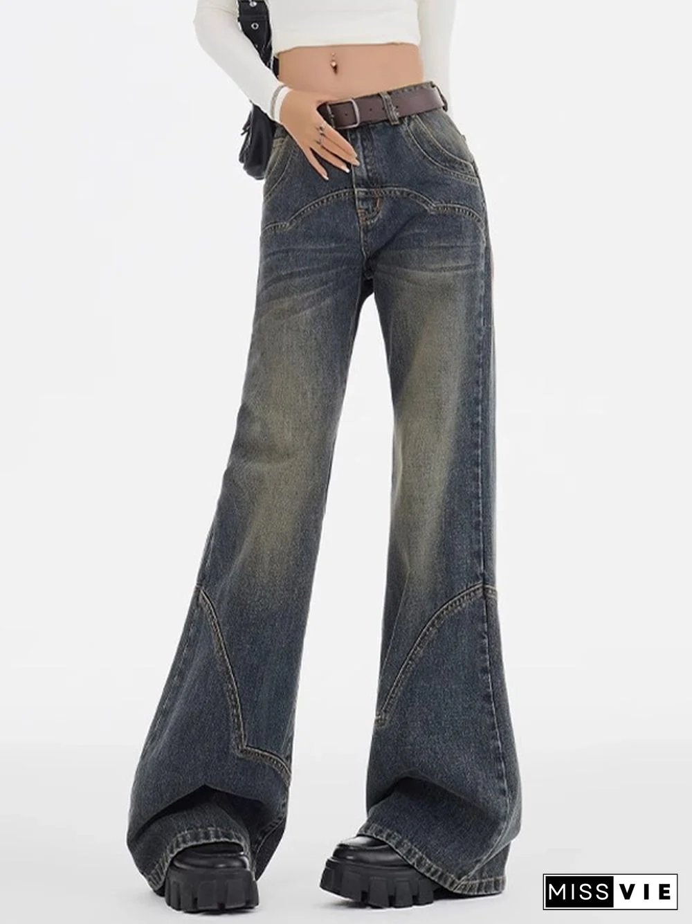 Wash High Rise Splice Boyfriend Jeans
